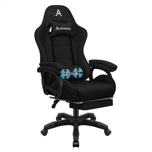ALFORDSON Chaise de Gamer de Massage, Chaise de Bureau pour Ordinateur avec Repose-Pieds, Chaise de Massage 2 Points, Tissu, Noir