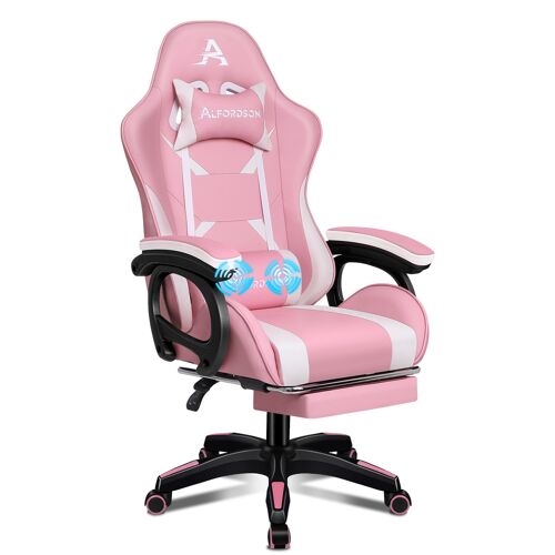 ALFORDSON Chaise de Gamer de Massage, Chaise de Bureau pour Ordinateur avec Repose-Pieds, Chaise de Massage 2 Points, Cuir PU, Rose