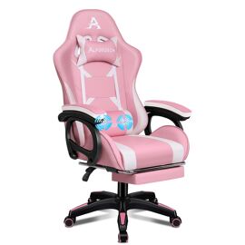 ALFORDSON Chaise de Gamer de Massage, Chaise de Bureau pour Ordinateur avec Repose-Pieds, Chaise de Massage 2 Points, Cuir PU, Rose