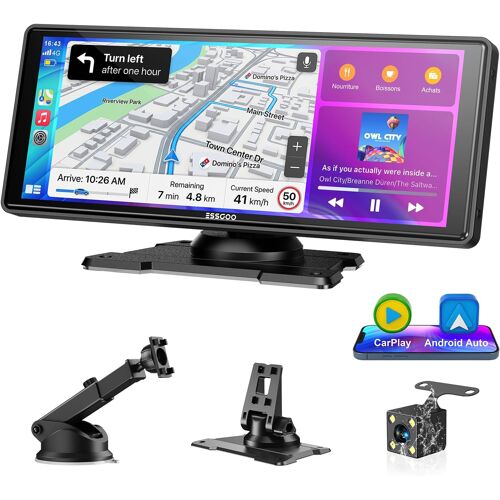 Essgoo Écran Carplay Voiture 10,26 Pouces Avec Caméra De Recul Prend En Charge A-Pple Carplay & Android Auto,Gps,Fm, Mirror Link, Appels Mains Libres Bluetooth, Siri Et Google Assistant