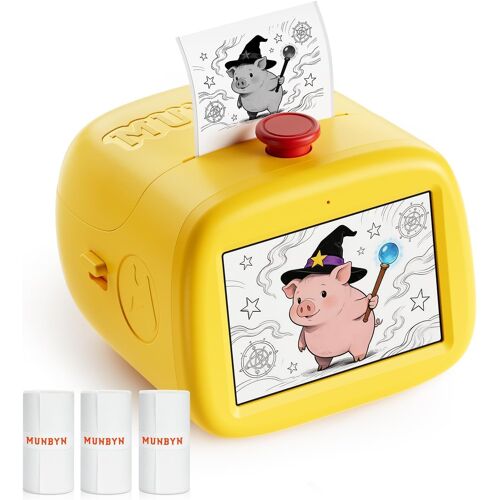 MUNBYN SP01 d’Autocollants avec IA et Impression vocale pour Enfants, imprimante Thermique créative | sans abonnement, Wi-FI 2,4/5 GHz, sans Encre et sans BPA, écran 3,5 Pouces, Vitesse 50 mm/s
