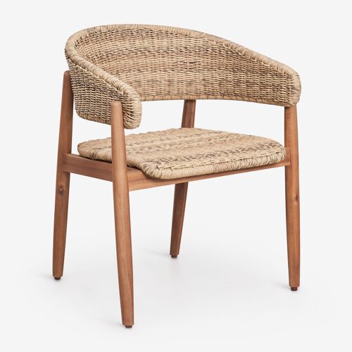 Chaise de salle à manger avec accoudoirs en bois d'acacia et rotin synthétique Ribeira Brun Acacia