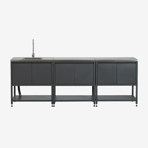 Cuisine Modulaire D'extérieur 3 Pièces Avec Évier Et Rangement En Acier Savona Gris Graphite