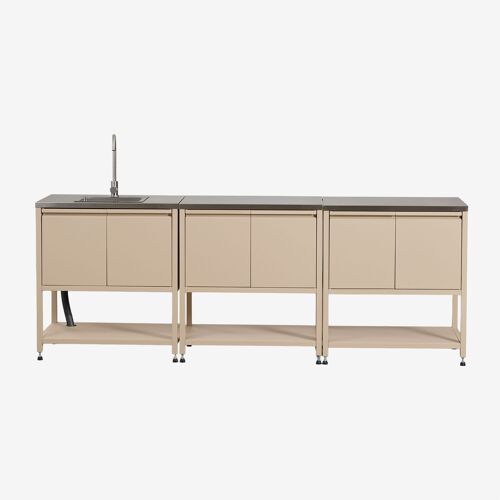 Cuisine Modulaire D'extérieur 3 Pièces Avec Évier Et Rangement En Acier Savona Tapioca Beige