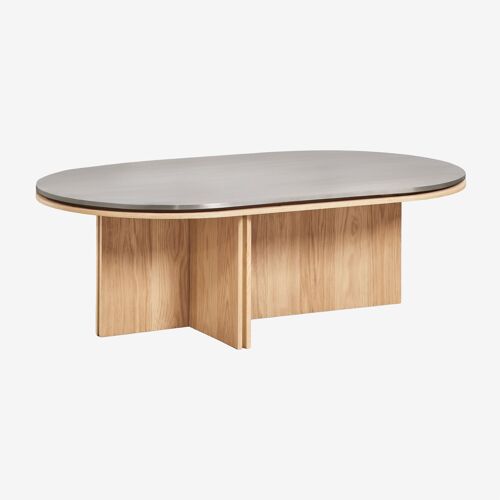 Table basse ovale 120x70 cm en placage chêne et acier inoxydable Lindina Marron Chêne