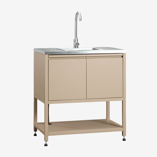 Module De Rangement Avec Évier Pour Cuisine Modulaire D'extérieur En Acier Savona Tapioca Beige