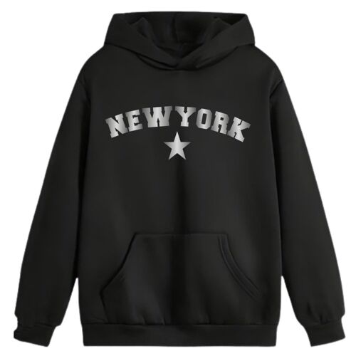 Sweat À Capuche Enfant Fille New York (3 À 14 Ans) – Confort, Style Et Poche Kangourou (Taille 7-8 Ans,Couleur Noir)