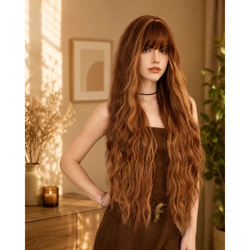Perruque Longue (Cheveux Humains) Effet Ondulé, Neuve