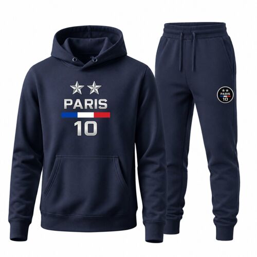 Survêtement Homme Style Paris 2 Étoiles - Sweat À Capuche Et Pantalon (Nouveauté) (Taille M,Couleur Bleu)