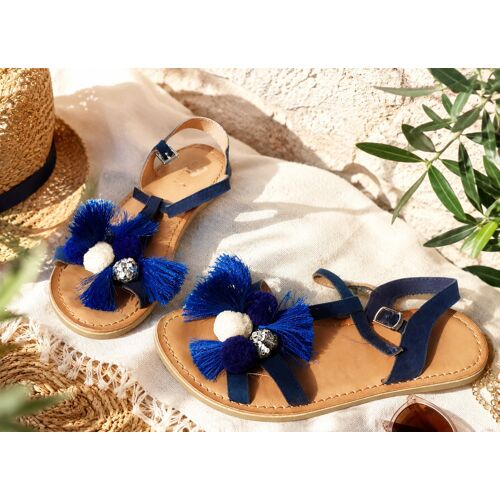 Sandales Eram Fille T35 Bleu Marine À Pompons – Bon État