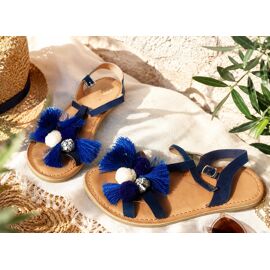 Sandales Eram Fille T35 Bleu Marine À Pompons – Bon État