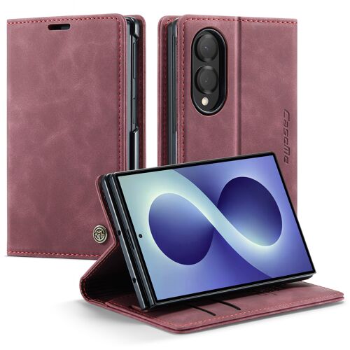 Coque Pour Samsung Z Fold 8,Étui Housse Samsung Z Fold 8 AntichocSupport Pliable,Clamshell,Brosse Anti-Vol,Étui De Téléphone À Cassette Vintage givré - Rouge