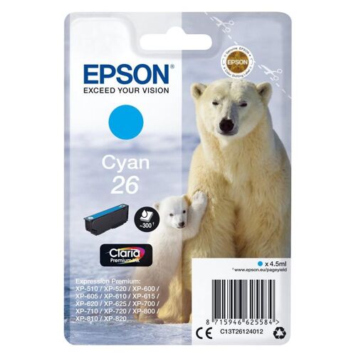 Epson 26 - 4.5 ml - cyan - original - emballage coque avec alarme radioélectrique/ acoustique - cartouche d'encre - pour Expression Premium XP-510, 520, 600, 605, 610, 615, 620, 625, 700, 710, 720, 800, 810, 820