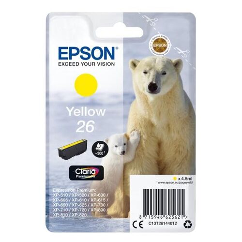 Epson 26 - 4.5 ml - jaune - original - emballage coque avec alarme radioélectrique/ acoustique - cartouche d'encre - pour Expression Premium XP-510, 520, 600, 605, 610, 615, 620, 625, 700, 710, 720, 800, 810, 820