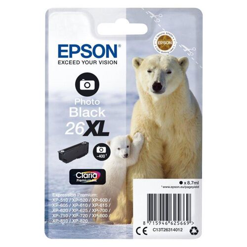 Epson 26XL - 8.7 ml - XL - photo noire - original - emballage coque avec alarme radioélectrique/ acoustique - cartouche d'encre - pour Expression Premium XP-510, 520, 600, 605, 610, 615, 620, 625, 700, 710, 720, 800, 810, 820