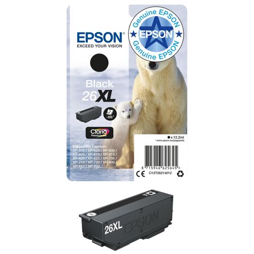 Epson 26XL - 12.2 ml - XL - noir - original - blister - cartouche d'encre - pour Expression Premium XP-510, 520, 600, 605, 610, 615, 620, 625, 700, 710, 720, 800, 810, 820