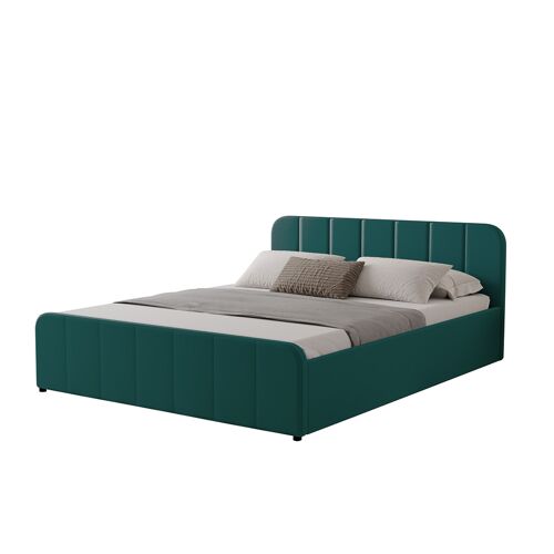 Lit avec coffre de rangement 160x200cm en velours vert TAMPA