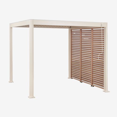 Pergola Bioclimatique En Aluminium Avec Lames Et Panneau Latéral Druvia Beige Tapioca - Brun Bois De Châtaignier