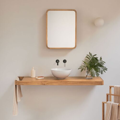 Ensemble meuble de salle de bain suspendu 130x45 cm en bois de teck Neill