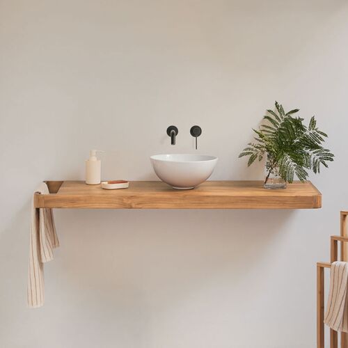 Ensemble meuble de salle de bain suspendu 130x45 cm en bois de teck Neill