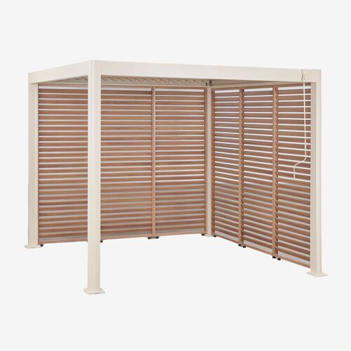Pergola Bioclimatique En Aluminium Avec Lames Et Panneaux Latéraux Druvia Beige Tapioca - Brun Bois De Châtaignier 3 X 3 M