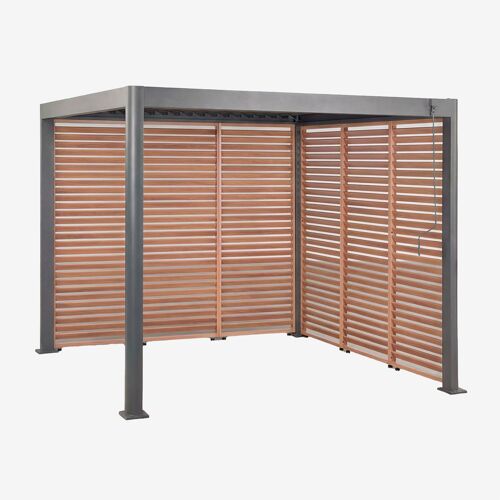 Pergola Bioclimatique En Aluminium Avec Lames Et Panneaux Latéraux Druvia Gris Graphite - Bois De Châtaignier Brun 3 X 3 M