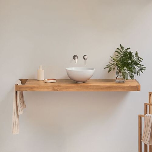 Ensemble meuble de salle de bain suspendu 130x45 cm en bois de teck Neill