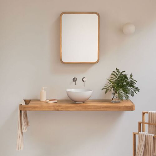 Ensemble meuble de salle de bain suspendu 130x45 cm en bois de teck Neill