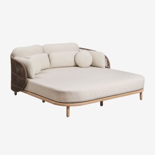 Chaise Longue Double Avec Coussins En Bois D'acacia Et Corde Tressée Capri Marron Chocolat