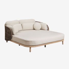 Chaise Longue Double Avec Coussins En Bois D'acacia Et Corde Tressée Capri Marron Chocolat