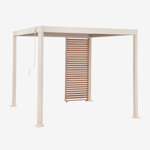 Pergola Bioclimatique En Aluminium Avec Lames Et Panneau Druvia Beige Tapioca - Brun Bois De Châtaignier
