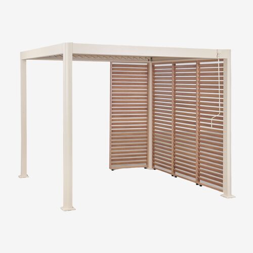 Pergola Bioclimatique En Aluminium Avec Lames Et Panneaux Druvia Beige Tapioca - Brun Bois De Châtaignier