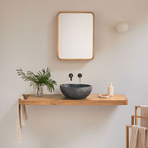 Ensemble meuble de salle de bain suspendu 130x45 cm en bois de teck Neill