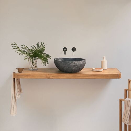 Ensemble meuble de salle de bain suspendu 130x45 cm en bois de teck Neill