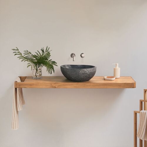 Ensemble meuble de salle de bain suspendu 130x45 cm en bois de teck Neill