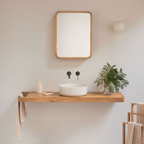 Ensemble meuble de salle de bain suspendu 130x45 cm en bois de teck Neill