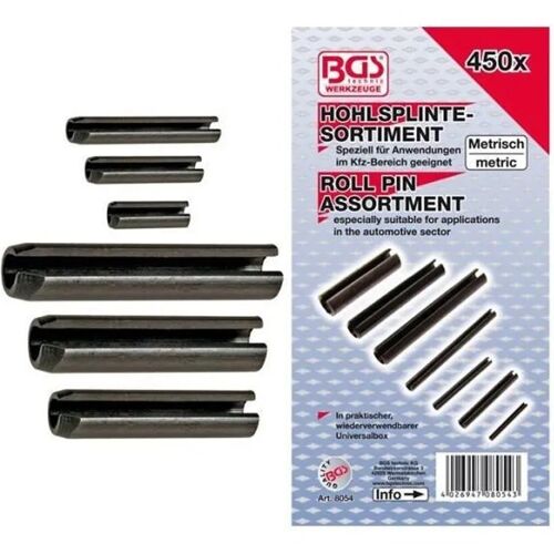 Assortiment de goupilles - Mecanindus - 450 pièces - Creuses/élastiques - Triées par taille - 1000 g