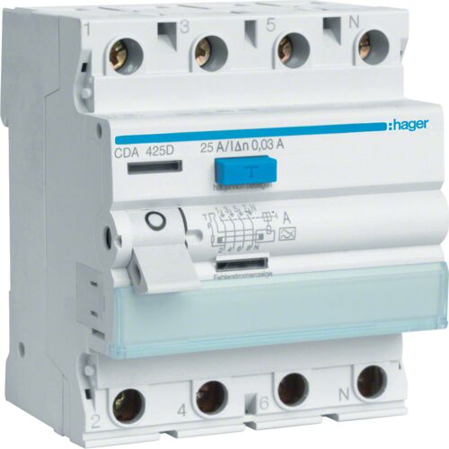 Hager CDA425D coupe-circuits Disjoncteur différentiel Type A 4 4 module(s)