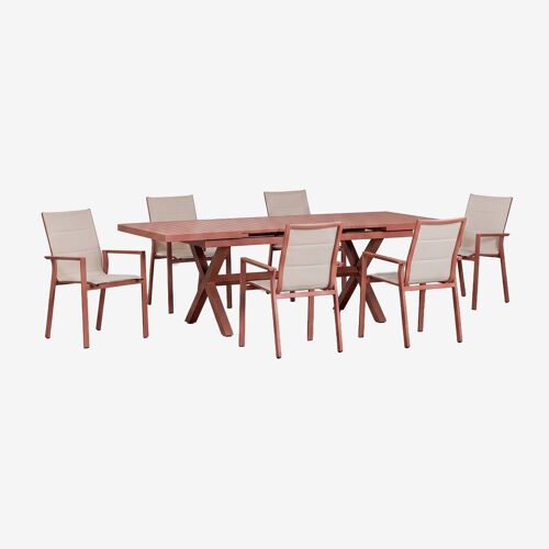 Set De Table De Jardin Rectangulaire Extensible 180-240x90 Cm Et 6 Chaises De Jardin Empilables Avec Accoudoirs En Aluminium Kar Tapioca Beige - Terracota