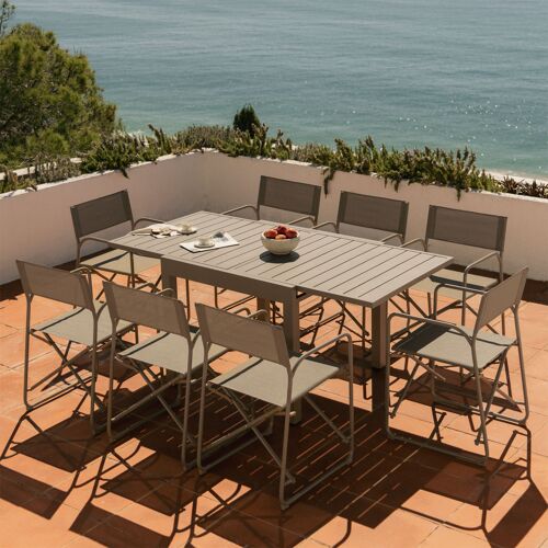 Set De Table Extensible 90-180x90 Cm En Aluminium Starmi Et 8 Chaises De Réalisateur Pliantes De Jardin En Acier Melida Moka Brown