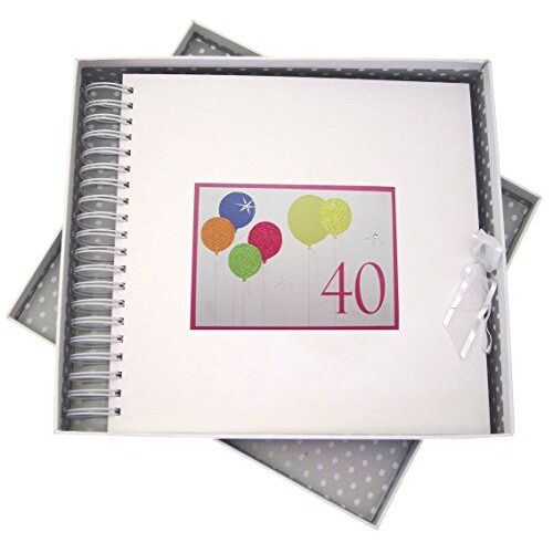 White Cotton Cards Carte d'anniversaire 40ans et mémoire livre avec ballons Fluo à paillettes, Blanc