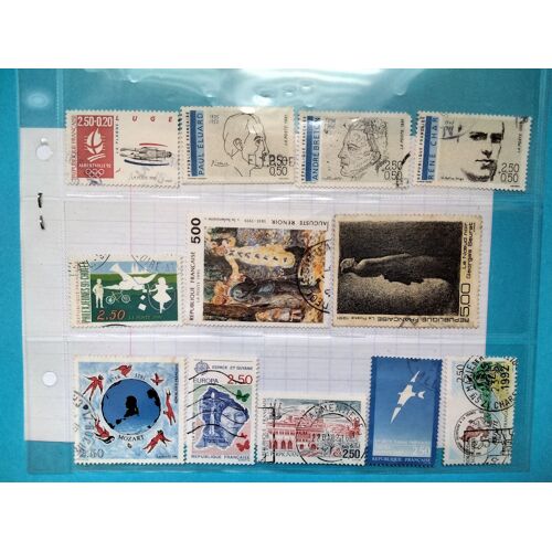 Lot 12 Timbres Français Oblitérés Thèmes Divers (Sport, Renoir, ...) (1991)