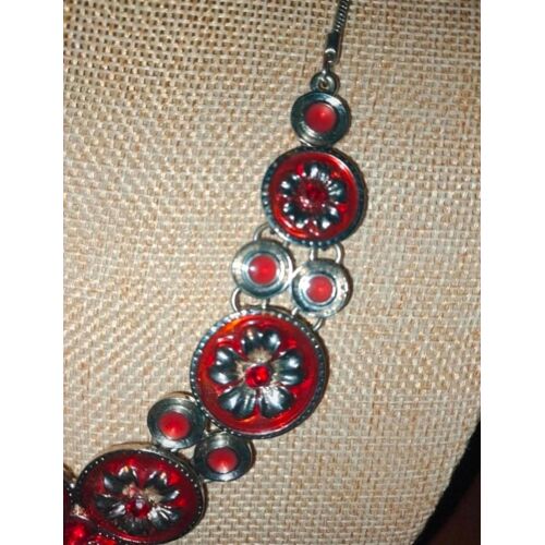 Collier Fantaisie Rouge Et Argenté