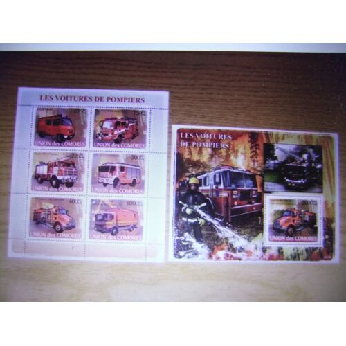 56 Comores 2008 / Coches De Bomberos Vehicules De Pompiers / Yvert 1297 /02 + Bloc 131 Mnh