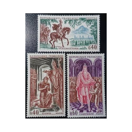 Grands Noms De L'Histoire De France : Vercingétorix, Clovis, Charlemagne Série Complète Année 1966 N° 1495 1496 1497 Yvert Et Tellier Luxe