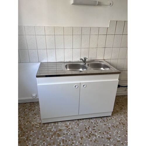 Meuble sous-évier blanc avec évier inox 2 bacs et robinet