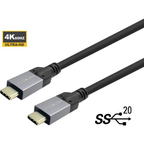 VivoLink - Câble USB - 24 pin USB-C (M) pour 24 pin USB-C (M) - USB 3.2 Gen 1 - 5 - 20 V - 5 A - 5 m - Alimentation USB (100 W), prise en charge de 4K60Hz (3 840 x 2 160) (DP) - noir