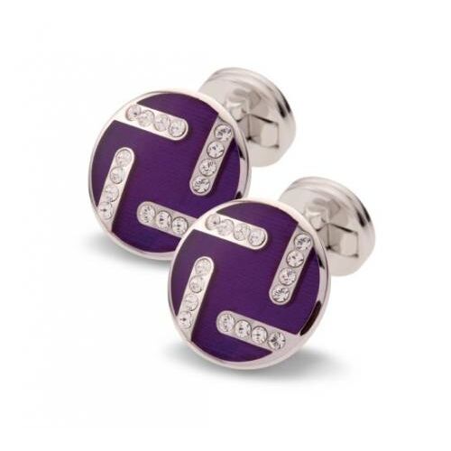 Boutons De Manchette Rond Violet & Bande