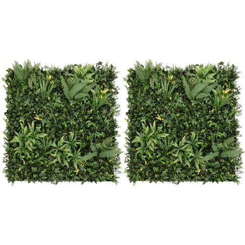Panneau Mural Végétal Artificiel (x 2) Ayla 100 cm x 100 cm, Dalles Feuillage Vert Intérieur Extérieur, Résistantes UV Intempéries, Sans Entretien, Clôture Jardin, Kit Fixation