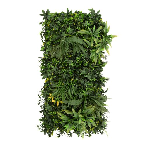 Panneau Mural Végétal Artificiel (x 1) Ayla 50 cm x 100 cm, Dalles Feuillage Vert Intérieur Extérieur, Résistantes UV Intempéries, Sans Entretien, Clôture Jardin, Kit Fixation